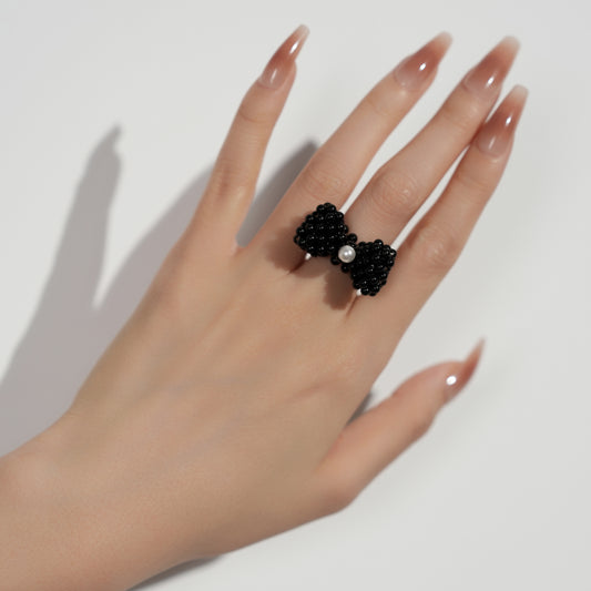 Pearl Bow Ring – Adjustable Elastic Design