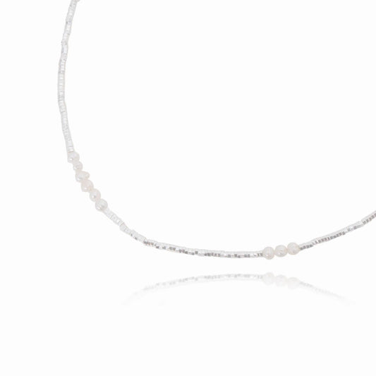 Minimalist Pearl & Black Onyx Bead Necklace