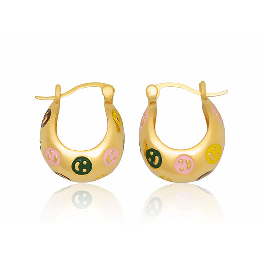 Colorful Smiley Alloy Hoop Earrings