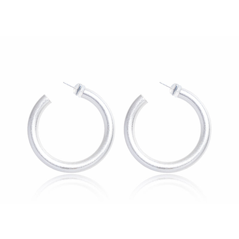 Matte Silver Hoop Earrings