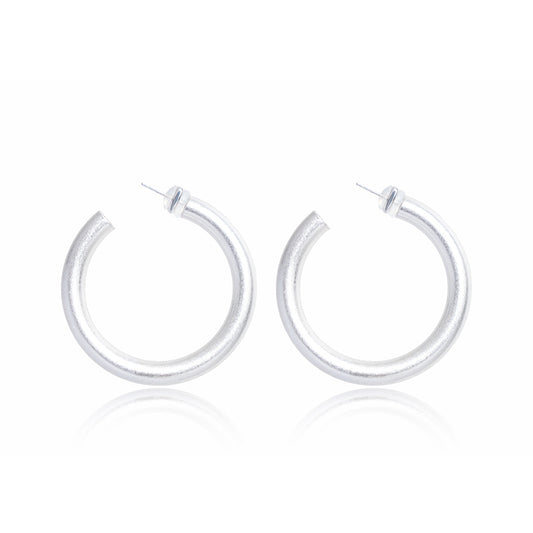 Matte Silver Hoop Earrings