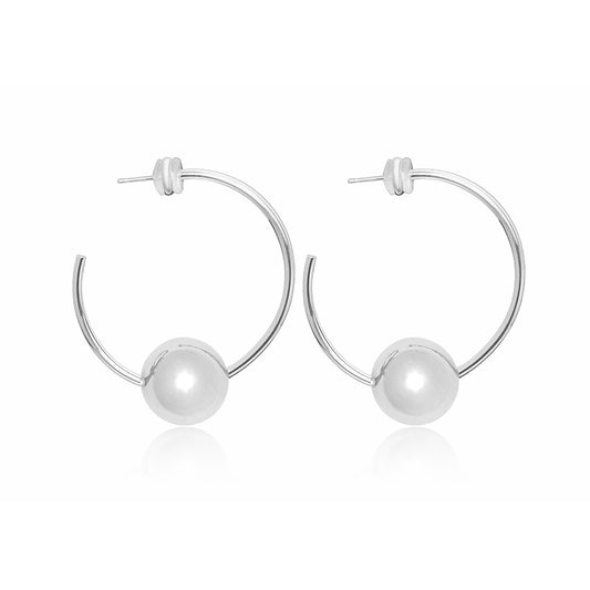 Minimalist Silver Hoop Earrings with Statement Bead