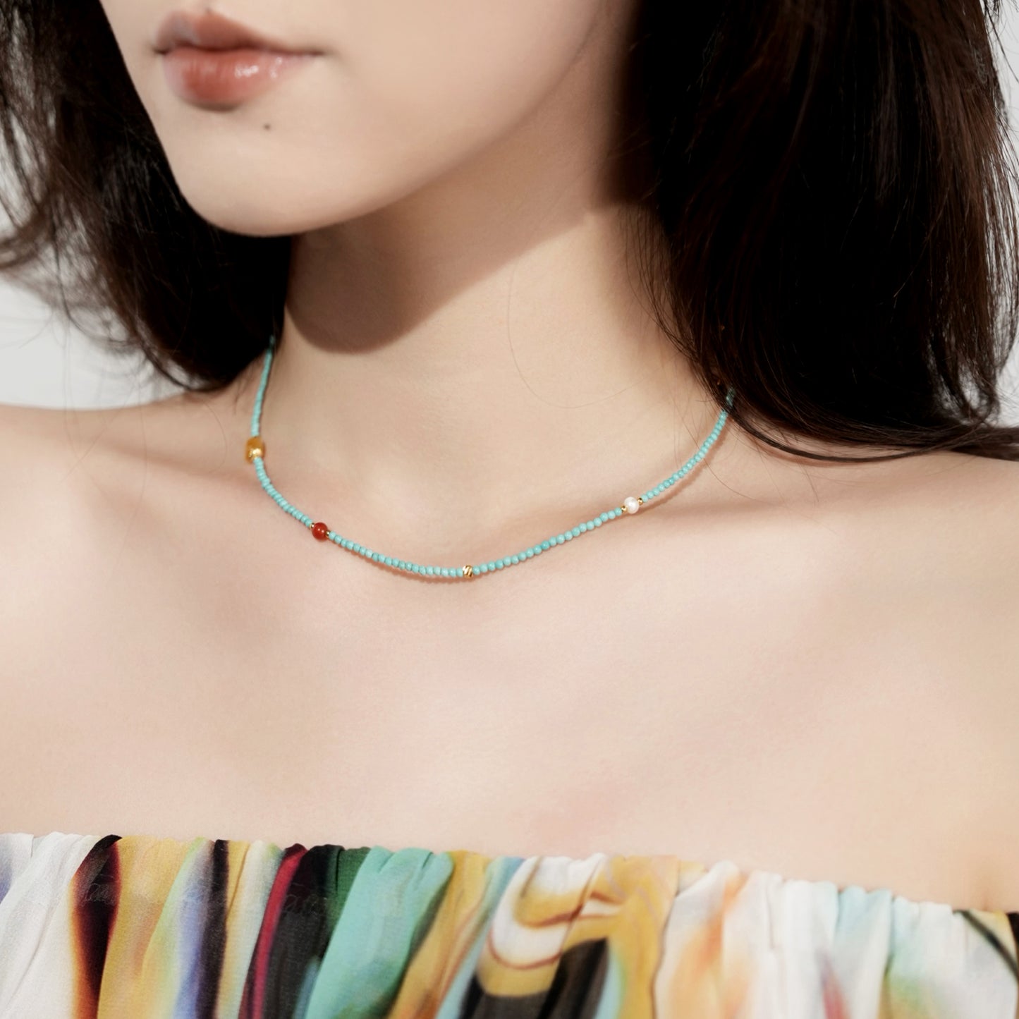 Boho Colorful Zircon & Moissanite Beaded Necklace