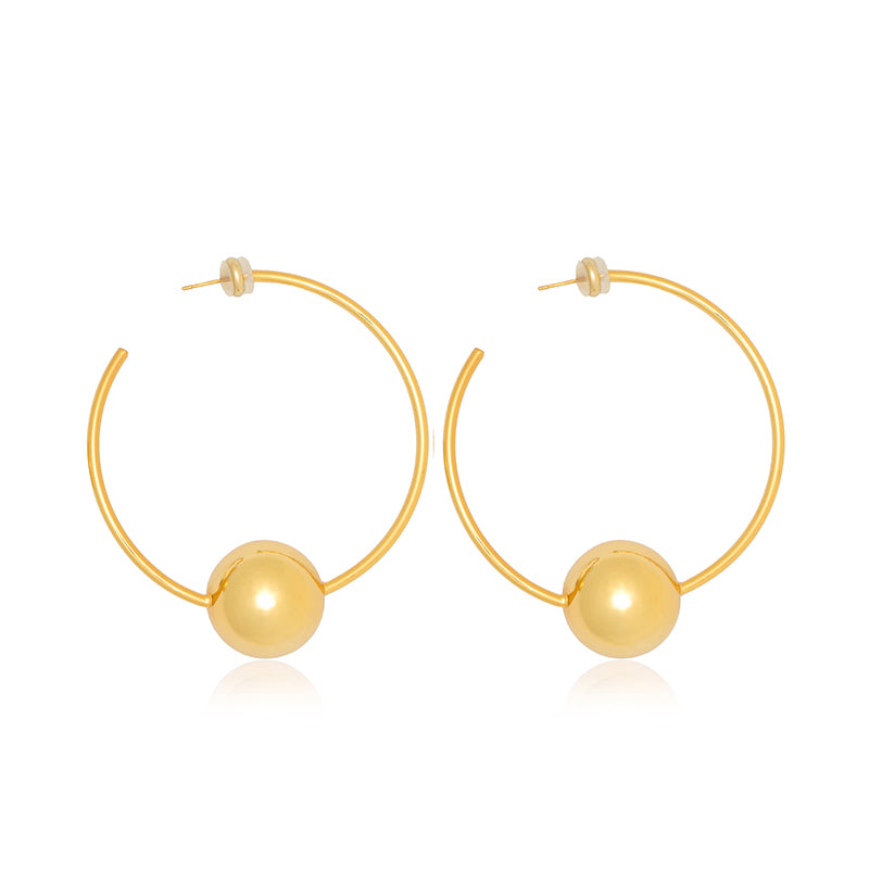 Minimalist Gold Hoop Earrings with Bold Sphere