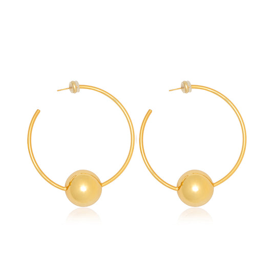 Minimalist Gold Hoop Earrings with Bold Sphere