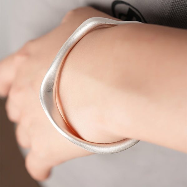 Minimalist Platinum-Plated Open Bangle Bracelet