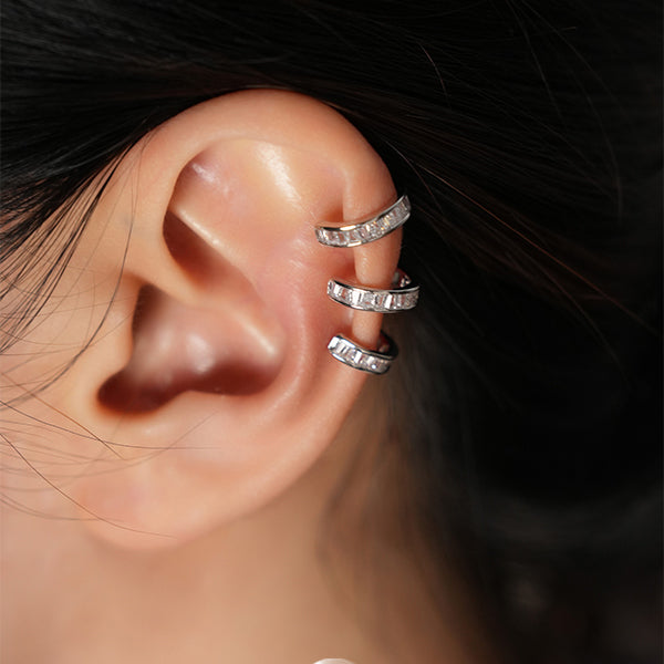 Triple Layer Cubic Zirconia Ear Cuff – No Piercing Clip