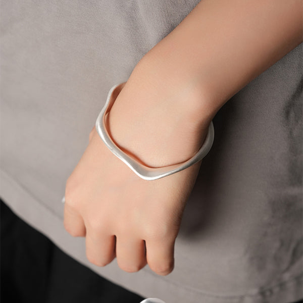 Minimalist Platinum-Plated Open Bangle Bracelet