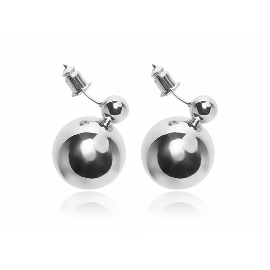 Modern Silver Double Ball Stud Earrings