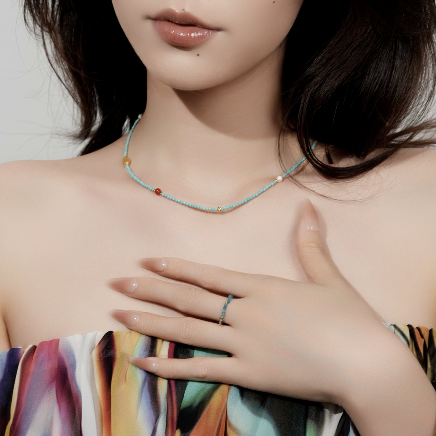 Boho Colorful Zircon & Moissanite Beaded Necklace