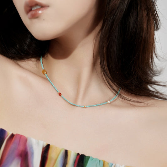 Boho Colorful Zircon & Moissanite Beaded Necklace