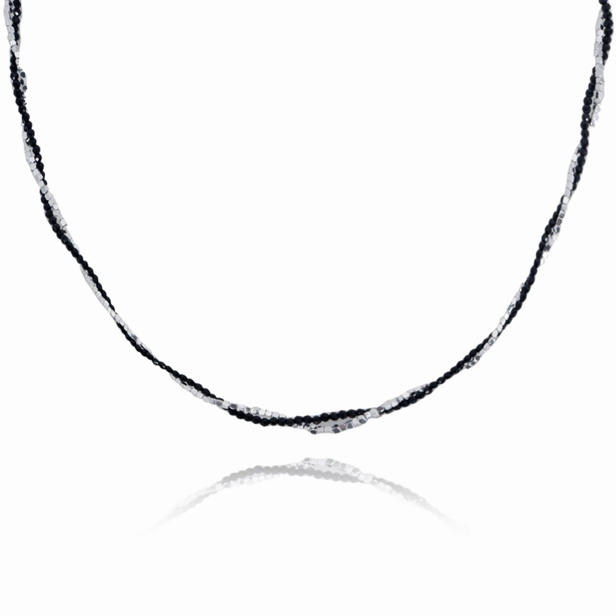 Black and Silver Twisted Bead Choker Necklace