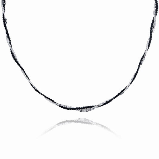 Black and Silver Twisted Bead Choker Necklace