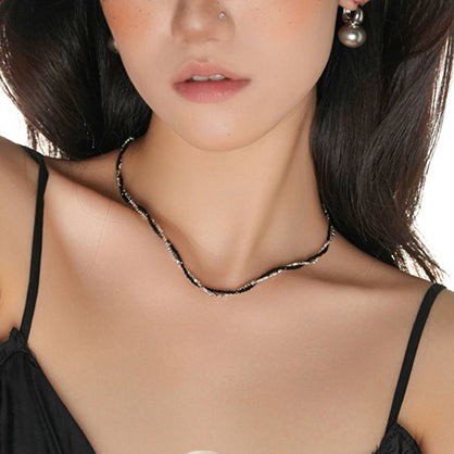 Black and Silver Twisted Bead Choker Necklace