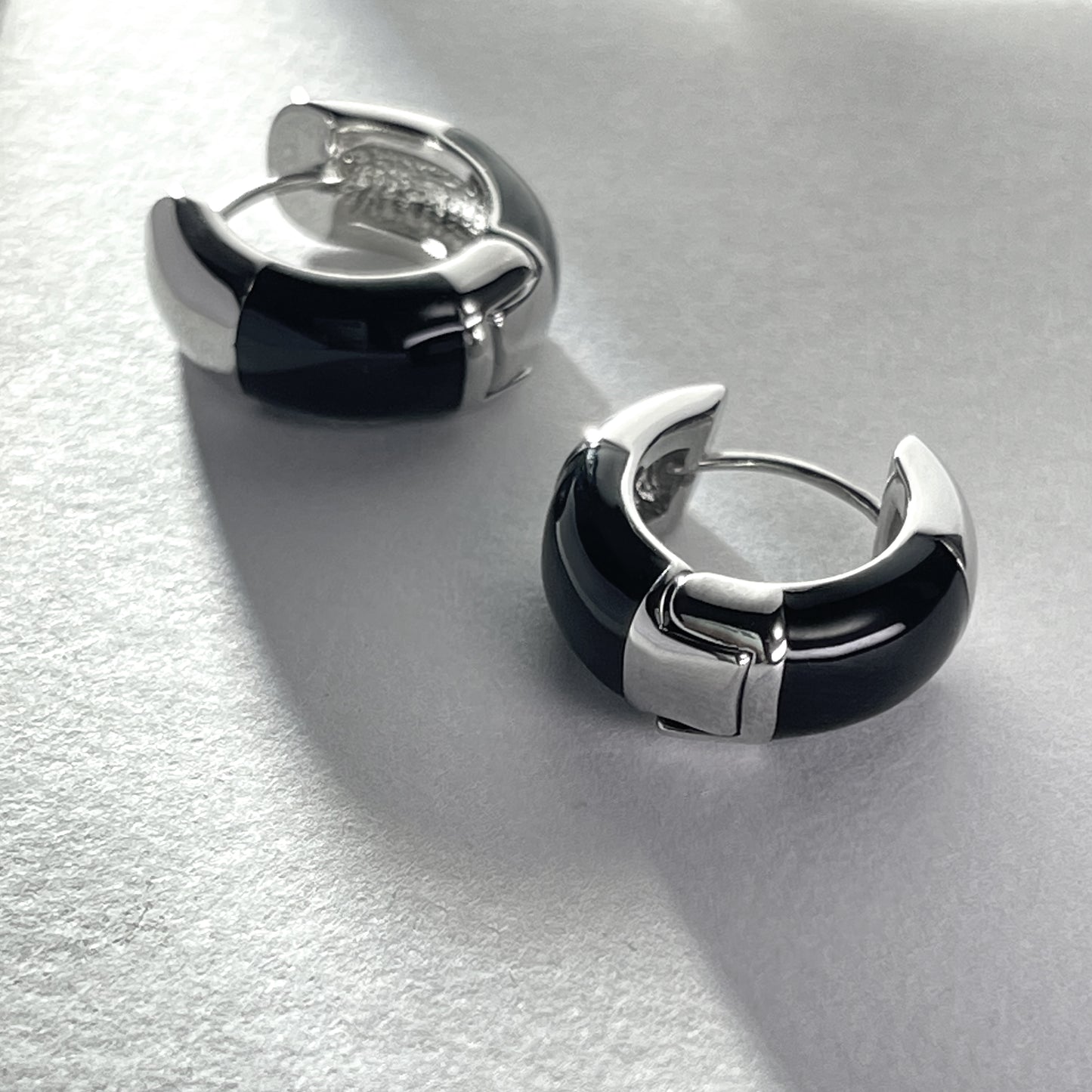 Modern Black & Silver Plated Hoop Earrings