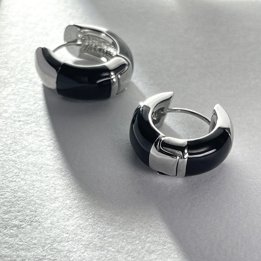 Modern Black & Silver Plated Hoop Earrings