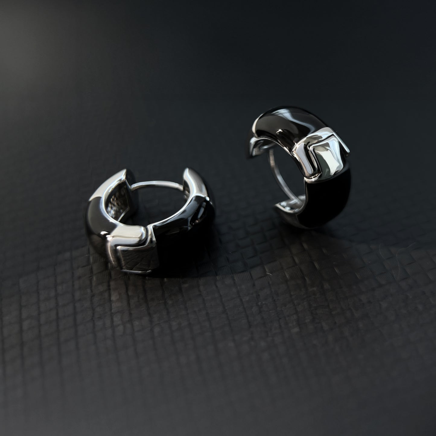 Modern Black & Silver Plated Hoop Earrings