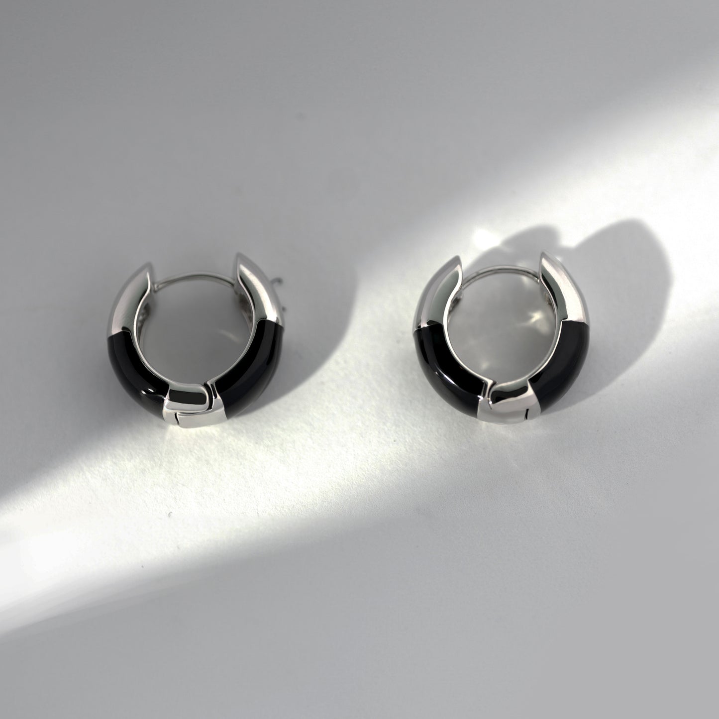 Modern Black & Silver Plated Hoop Earrings